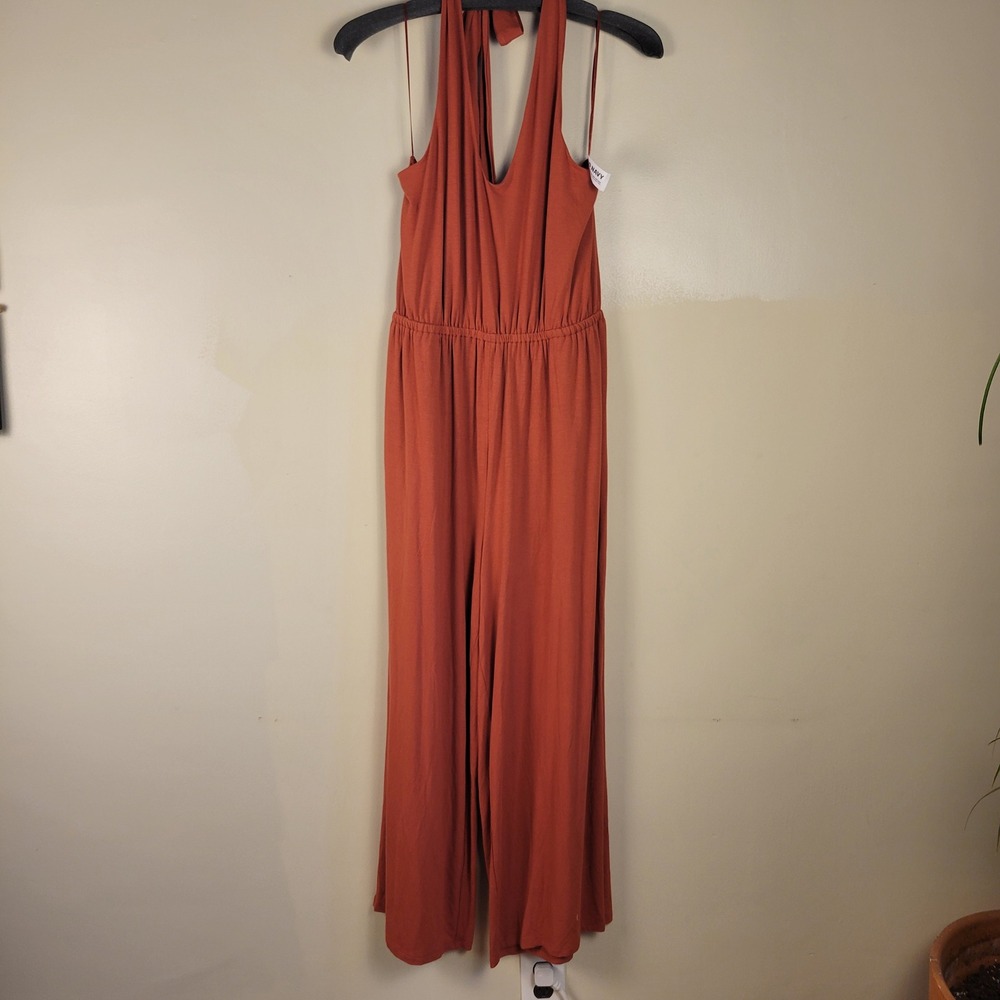 Old Navy Womens Large Terracotta‎ Orange Halter Neck Wide Leg Jumpsuit NWT
